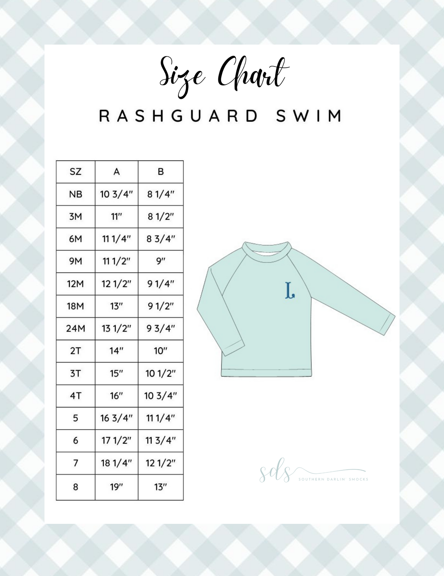 RASHGUARD SWIM TOP SIZE CHART