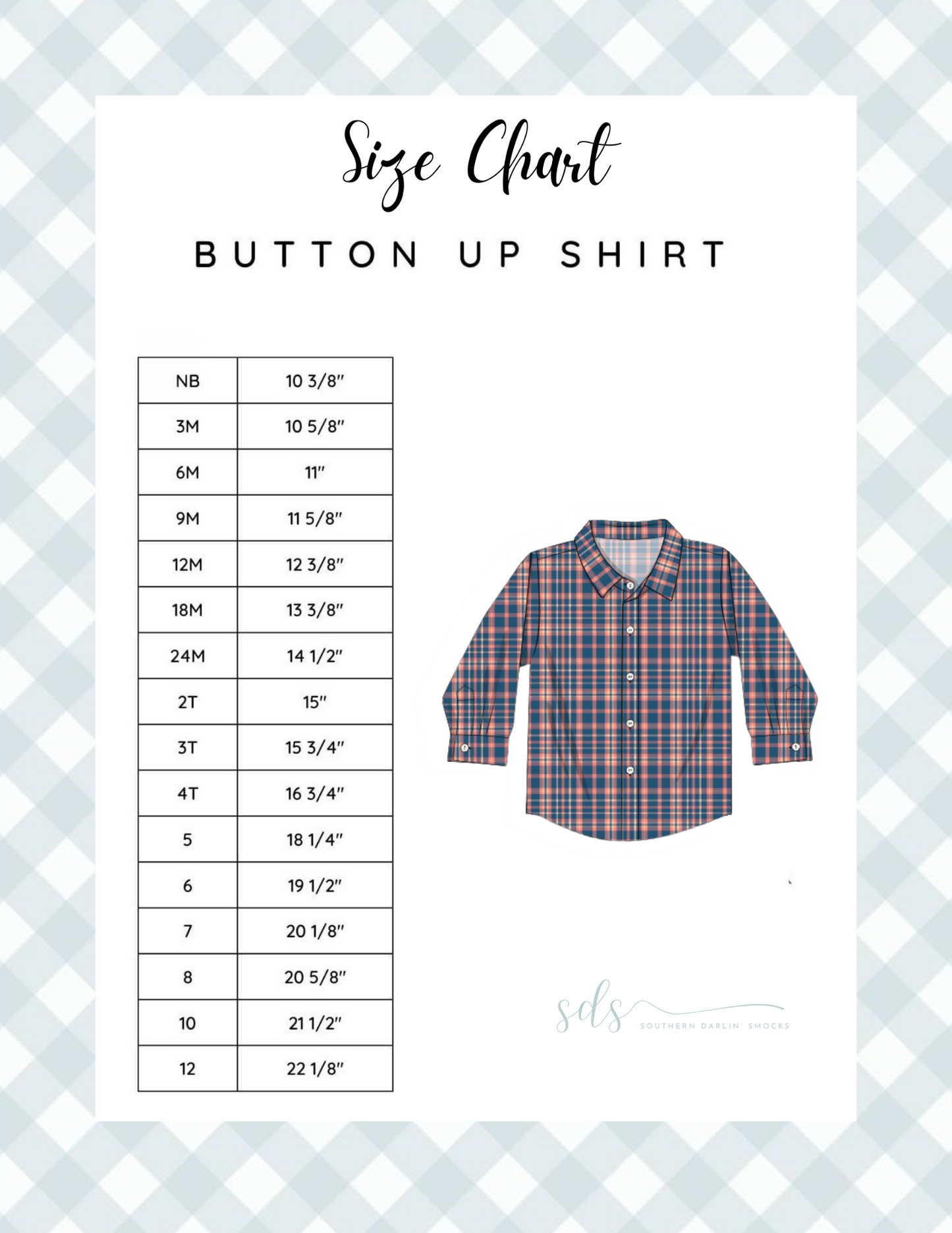 BUTTON UP SHIRT SIZE CHART