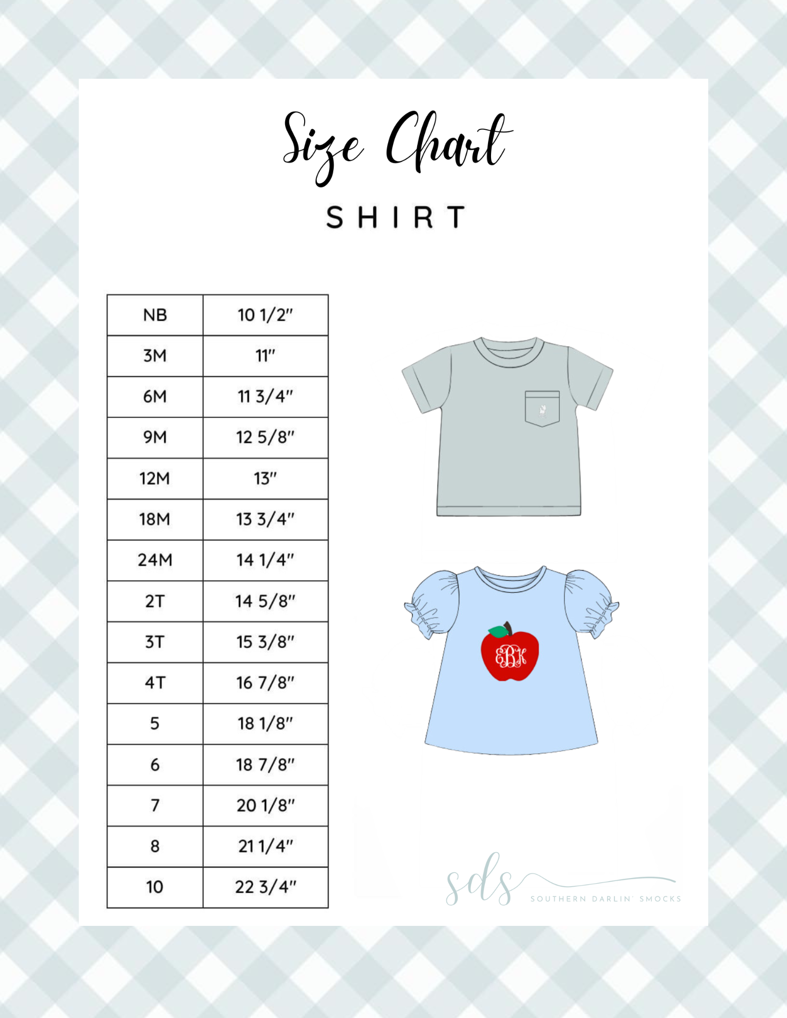 Shirt Size Chart – Southern Darlin’ Smocks, Llc