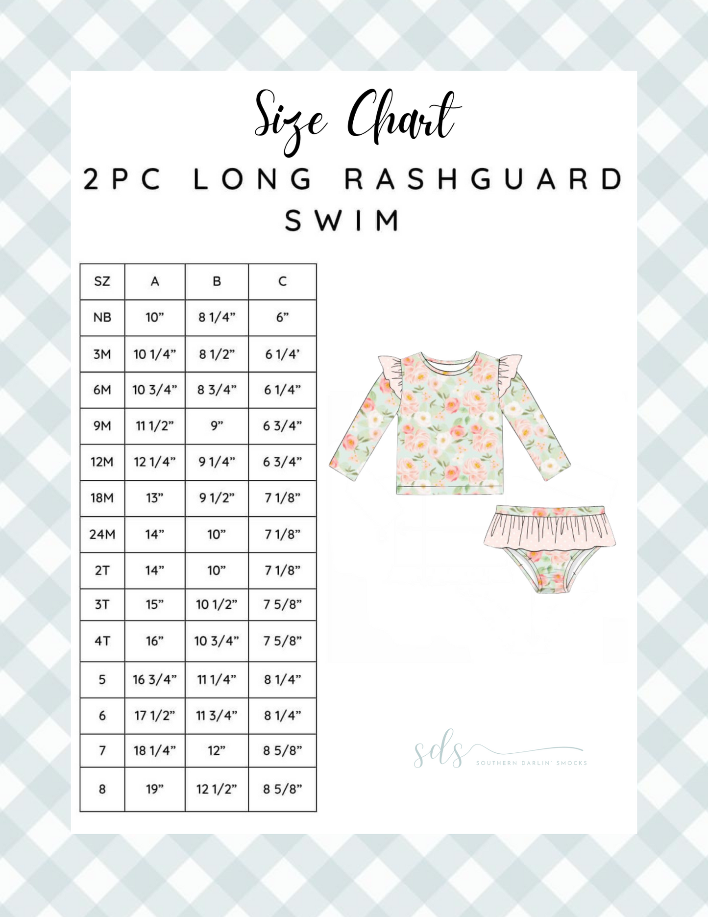 2PC LONG SLEEVE RASHGUARD SWIM SIZE CHART