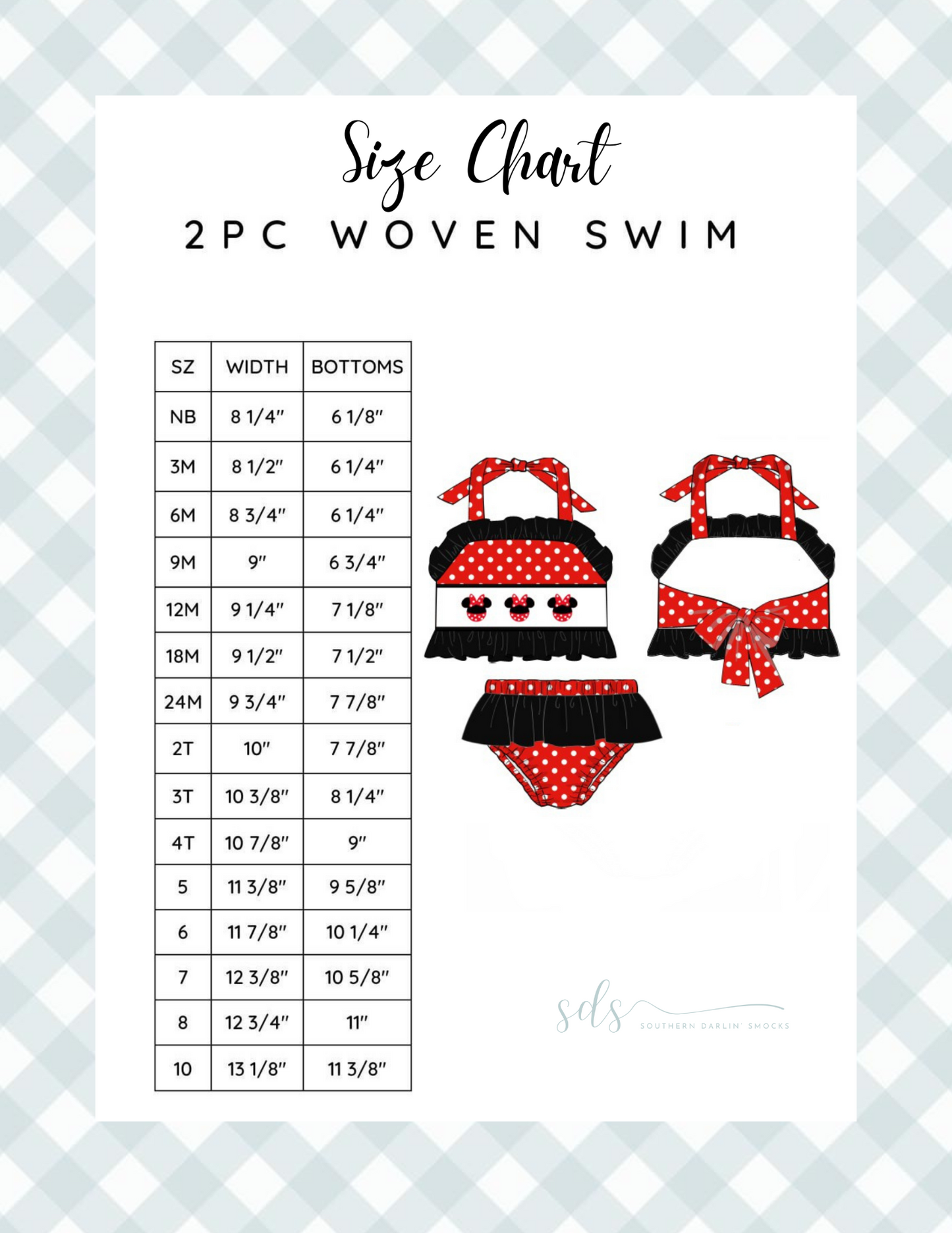 2PC WOVEN SWIM SIZE CHART