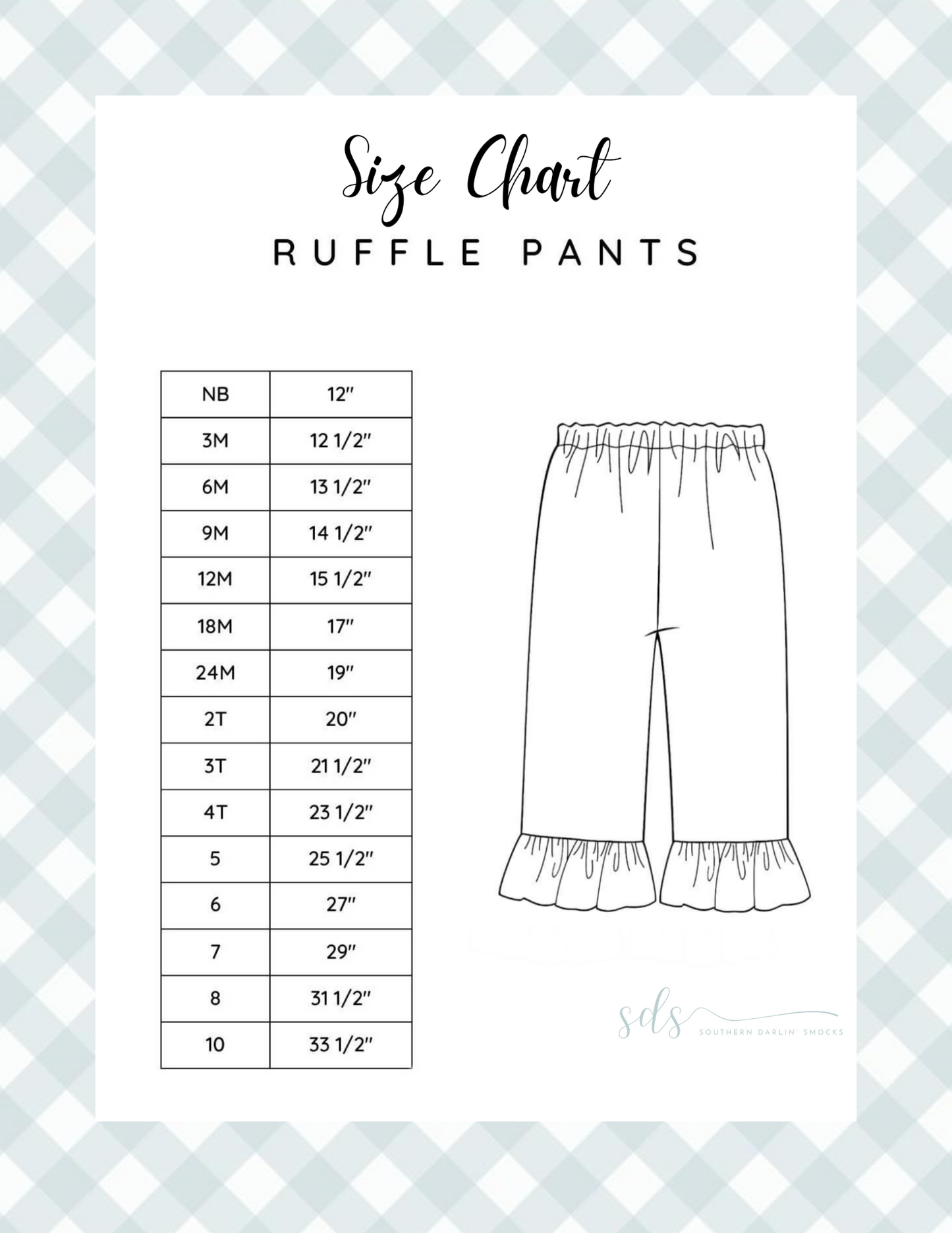 RUFFLE PANTS SIZE CHART