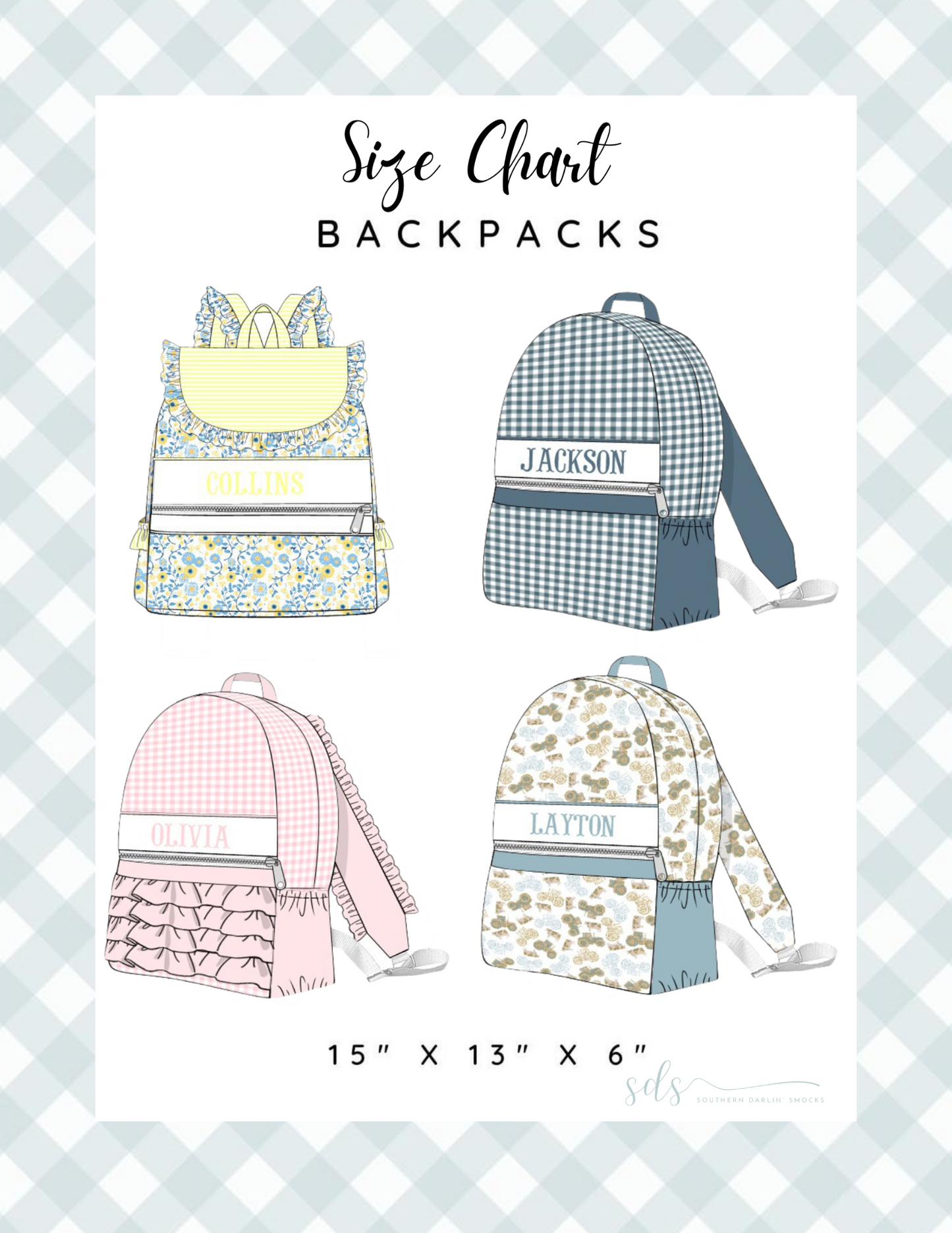 BACKPACKS SIZE CHART