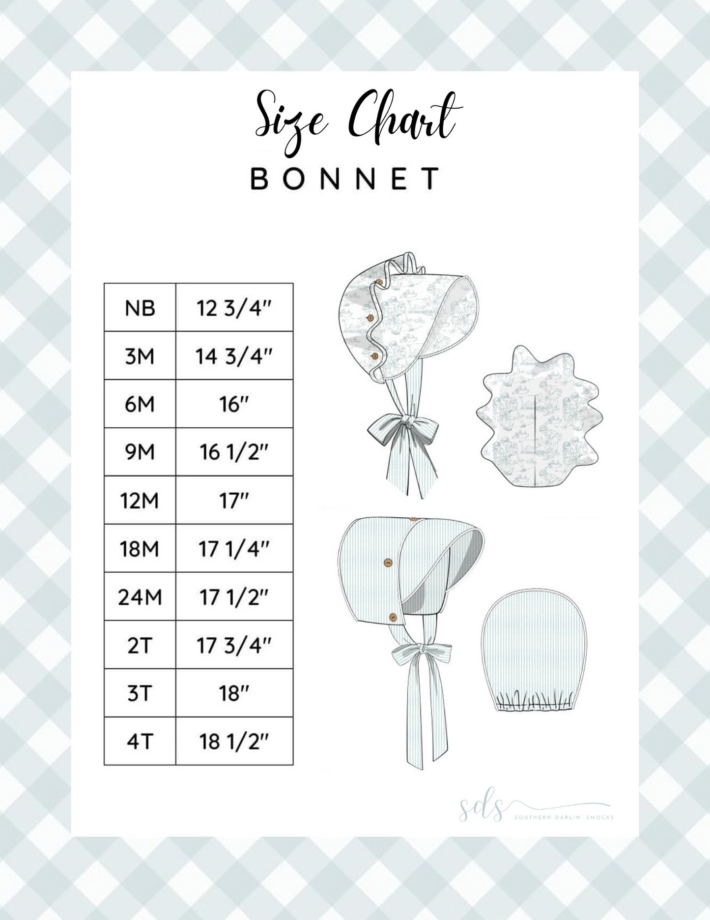 BONNET SIZE CHART