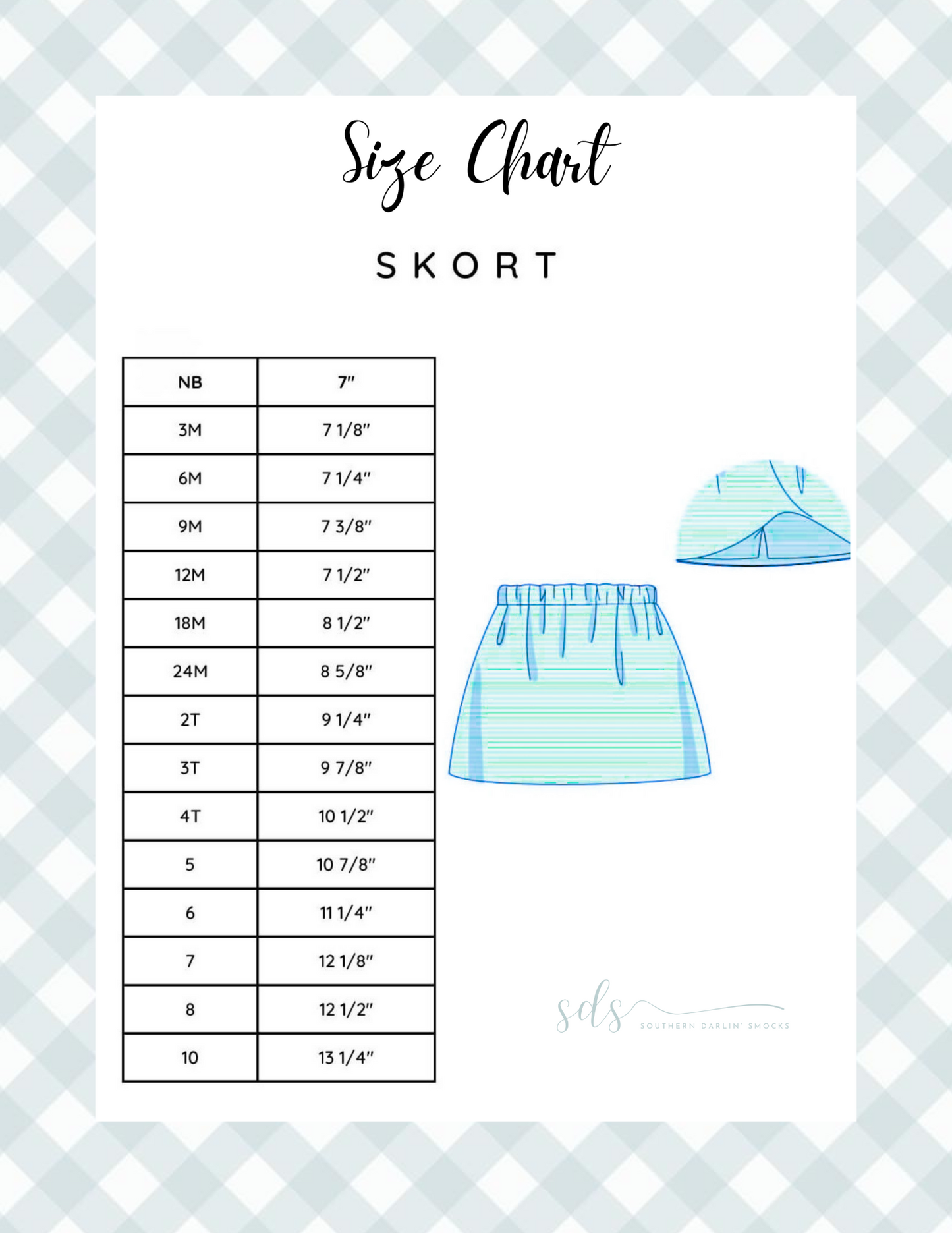 SKORT SIZE CHART