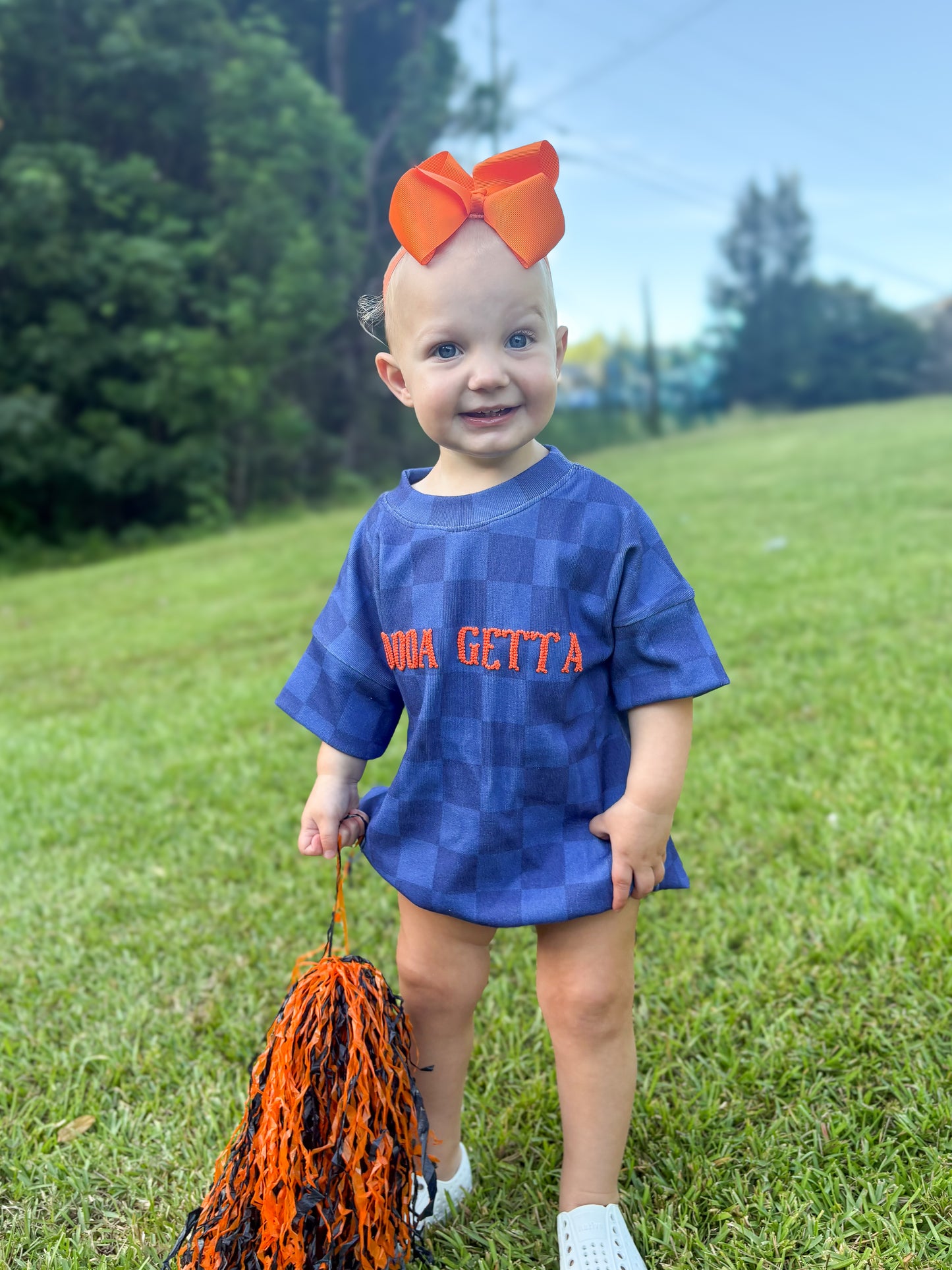 RTS - COLLEGIATE - Collegiate Checkered Sets Bubble - Orange/Navy. Monogrammed - “WAR EAGLE”