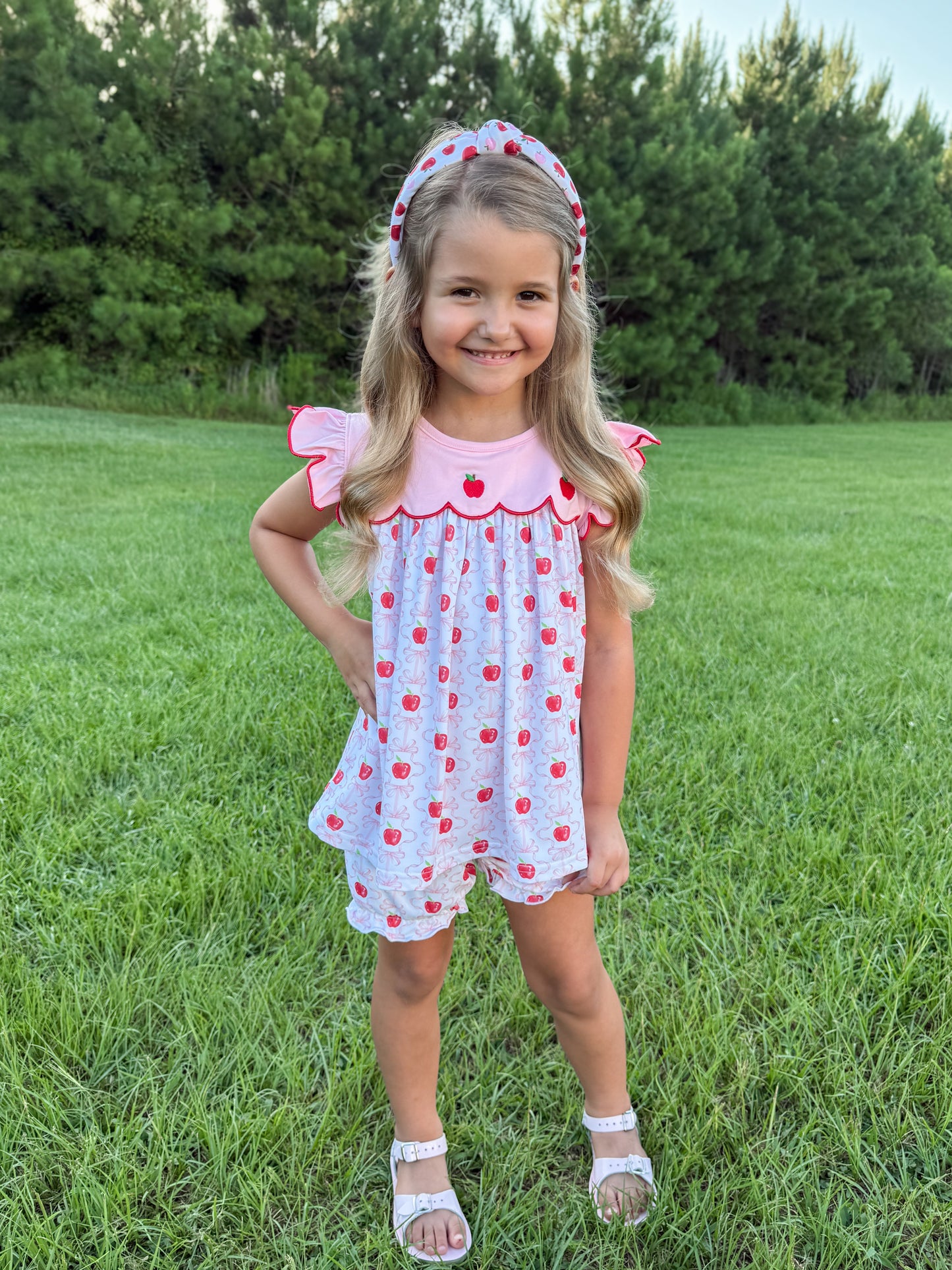 RTS - Summer 2 Girls Only - Prissy Pink Apples Girl Bubble Short Set