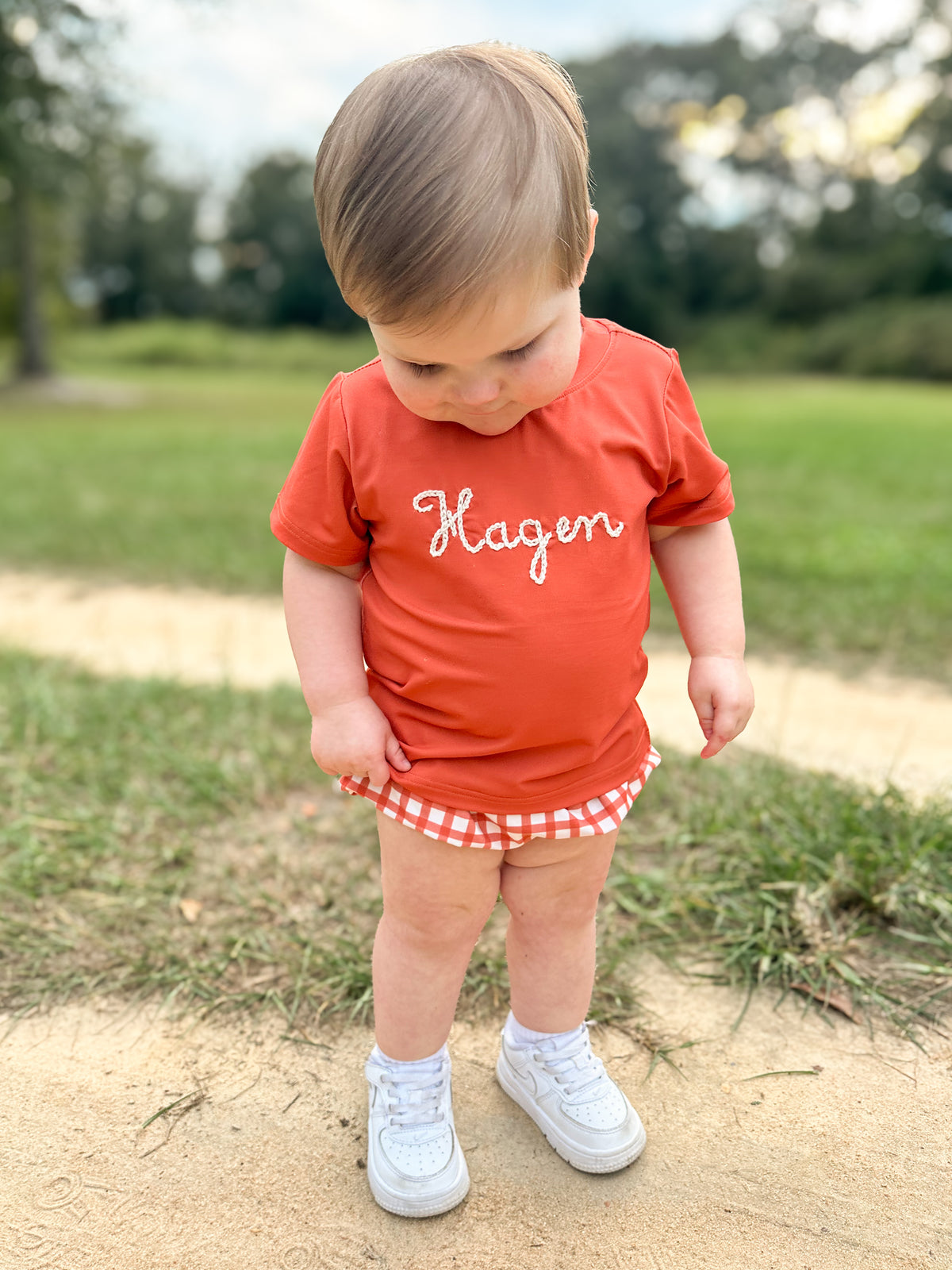 RTS - AUTUMN BASICS - Rust Windowpane Basics Boy Diaper Set (NO MONOGRAM)