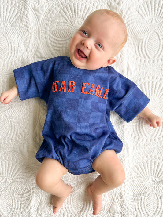 RTS - COLLEGIATE - Collegiate Checkered Sets Bubble - Orange/Navy. Monogrammed - “WAR EAGLE”
