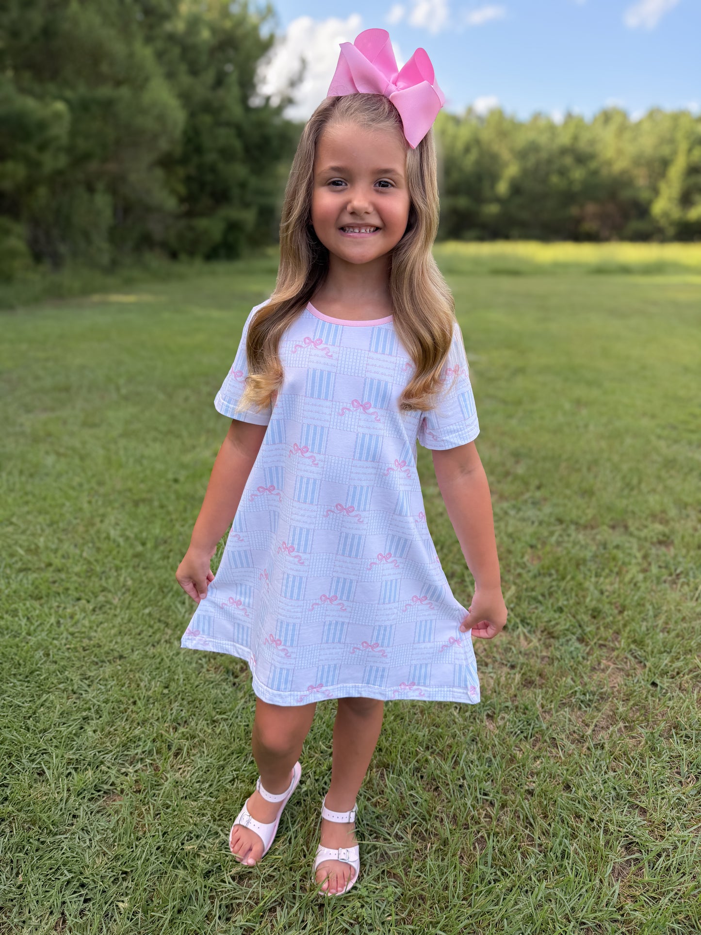 RTS - SUMMER PT 2 - Summer 2 Girls Only - Pink Bow Patchwork Girl Dress