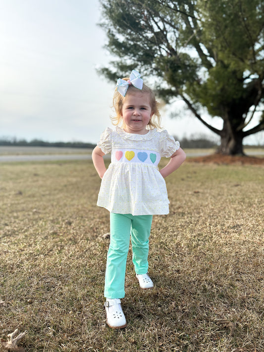 RTS - Smocked Candy Hearts Girl Pant Set