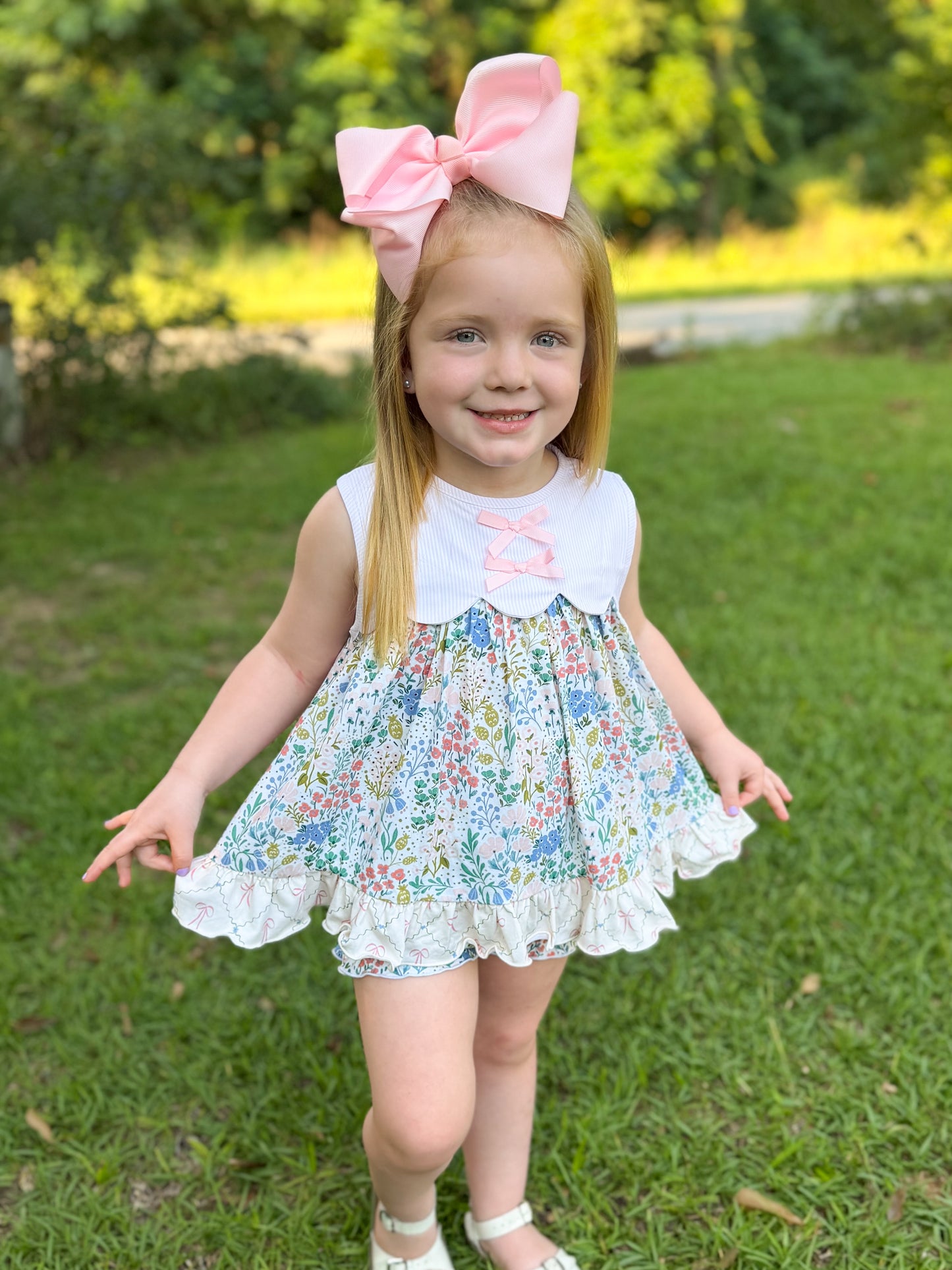 RTS - SUMMER PT 2 - Tea Room Floral & Bows Girl Diaper Set