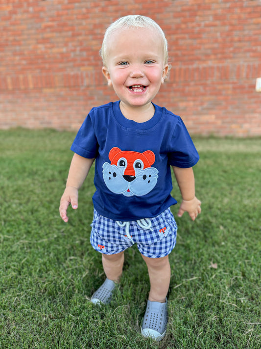 RTS - Applique Mascots Boy Shortie Set - Orange Tiger