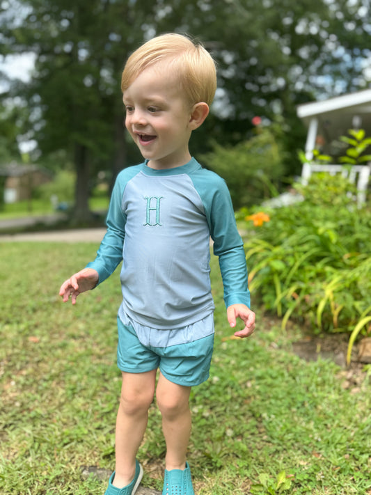 RTS - Retro Family Floral Boy Rashguard Top - NO MONOGRAM