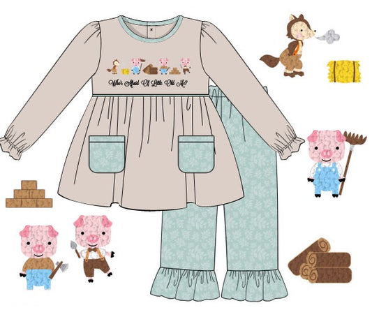 PREORDER 31: OUR VERSION - French Knot 3 Little Pigs Girl Pant Set
