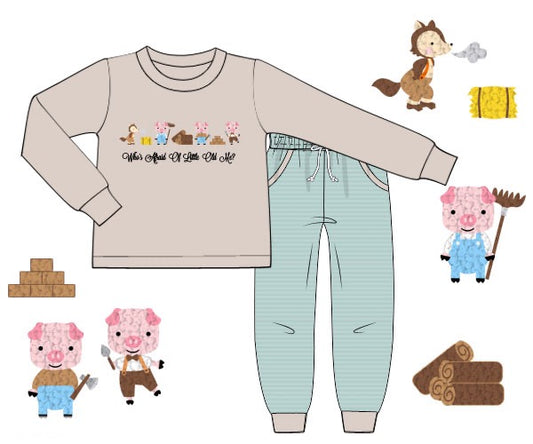 PREORDER 31: OUR VERSION - French Knot 3 Little Pigs Boy Jogger Set