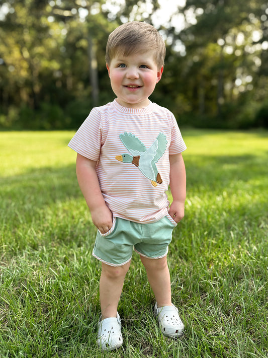 RTS - Fall Applique Bow/Duck Boy Shortie Set