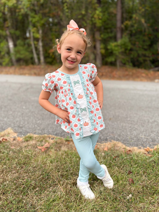 RTS - Preppy Teal Pumpkins Girl Pant Set