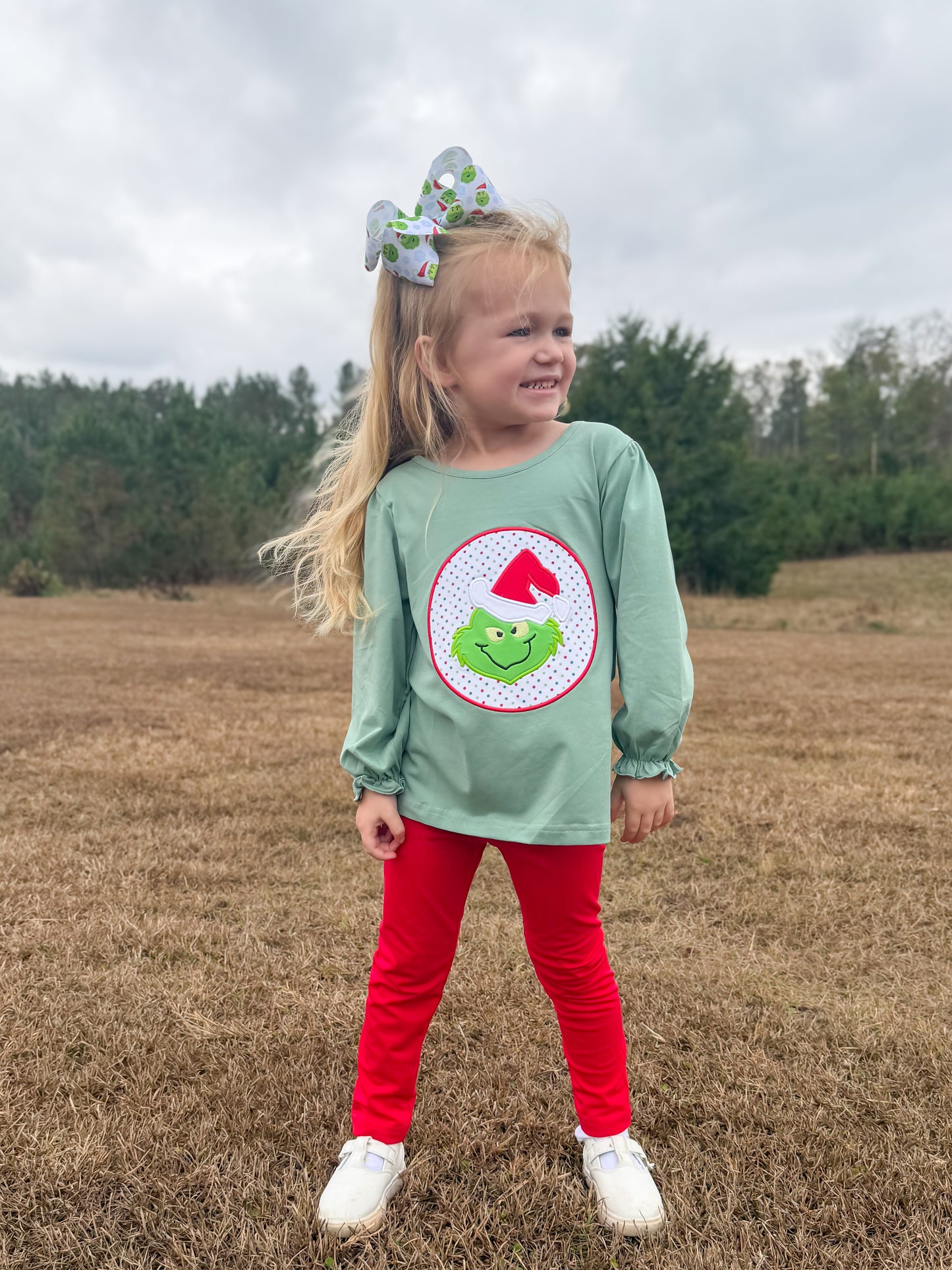 RTS - Christmas Shirt Only - Appliqué Green One Girl Shirt