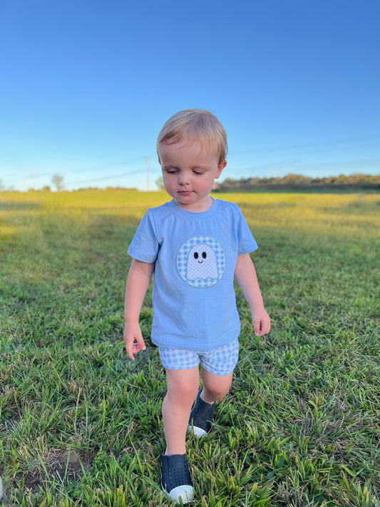 RTS - Applique Preppy Ghost Boy Shortie Set - No monogram