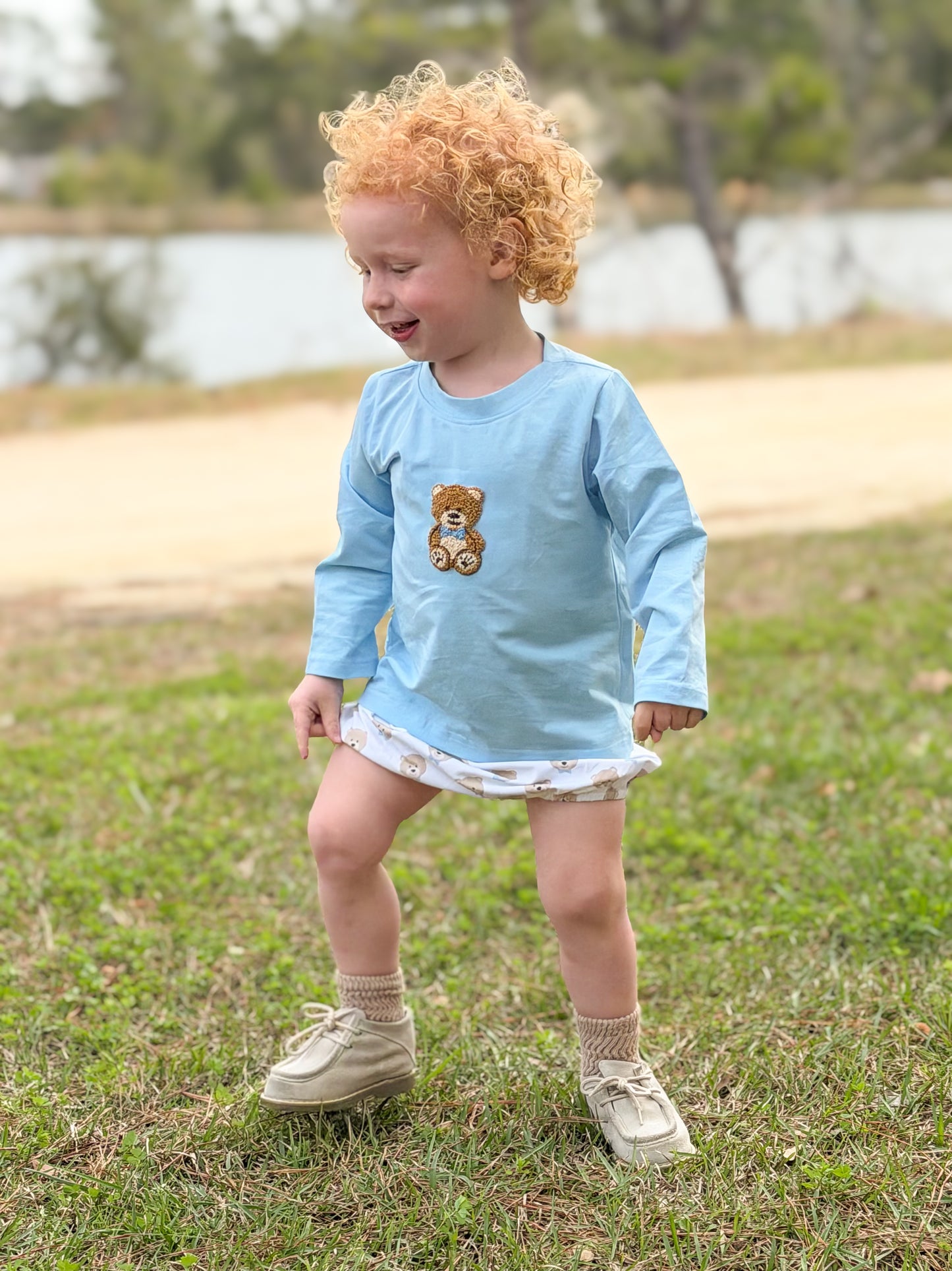 RTS - French Knot Teddy Bears Boy Diaper Set