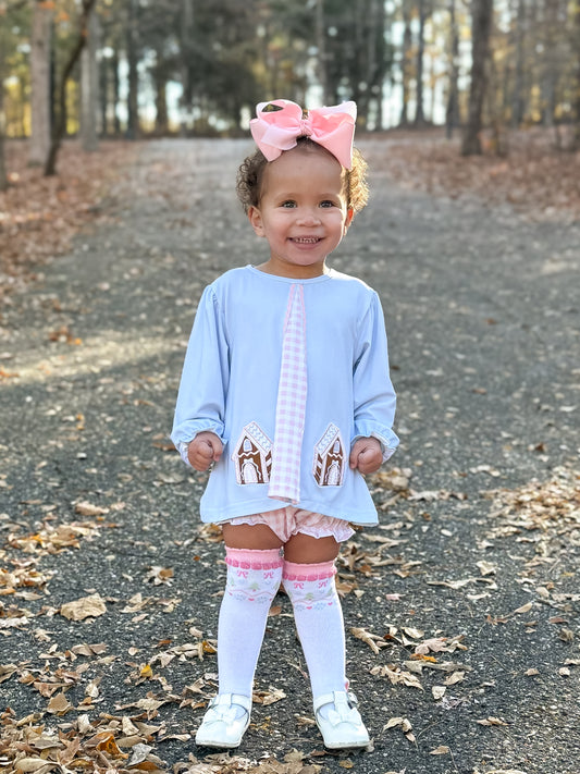 RTS - Appliqué Gingerbread House Girl Diaper Set