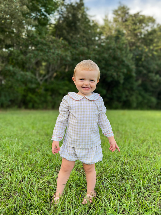 RTS - Ellie’s Floral & Gingham Boy Bubble Short Set