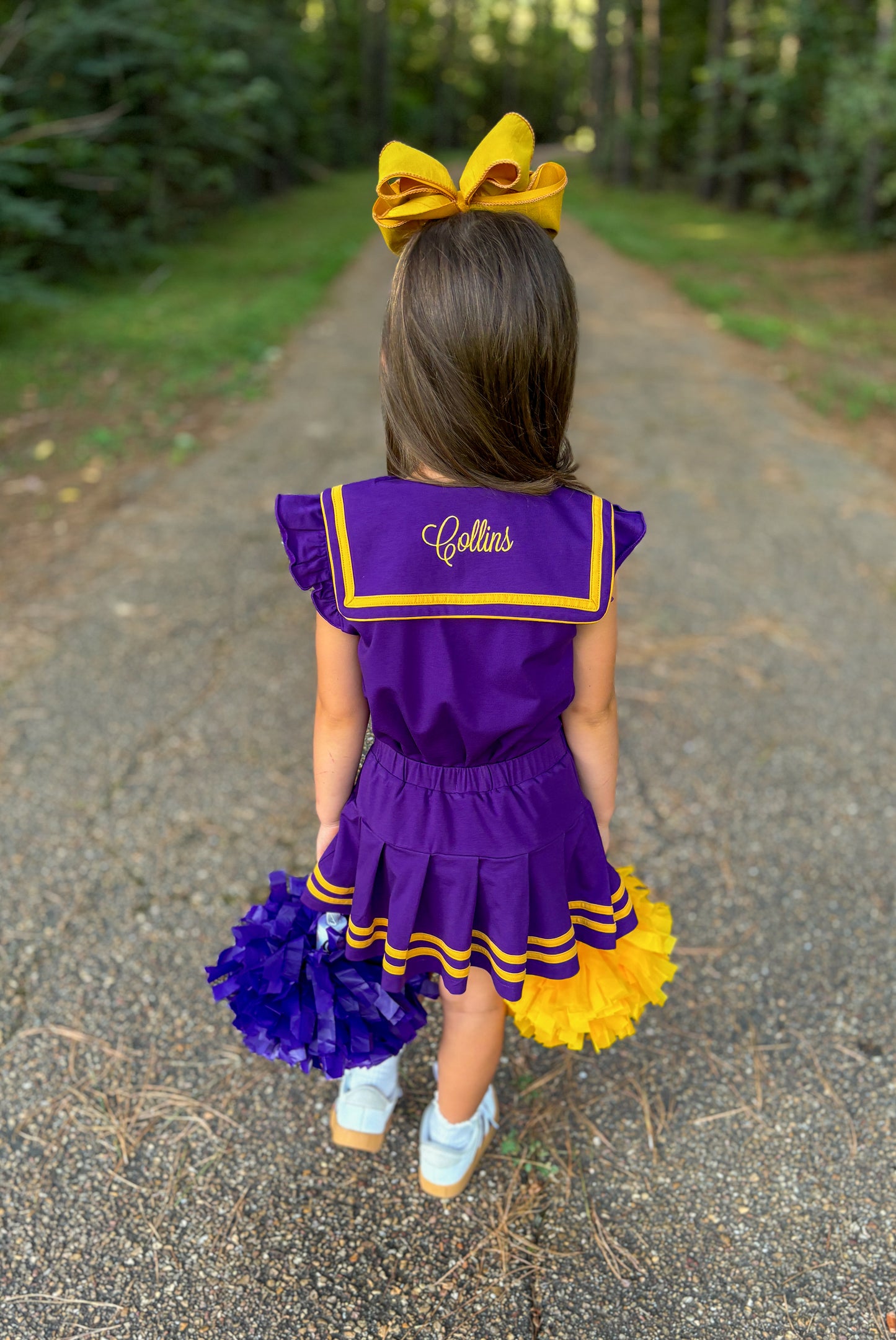 RTS - COLLEGIATE - Girls Spirit Wear Skort Set - Purple/Gold “NO MONO”