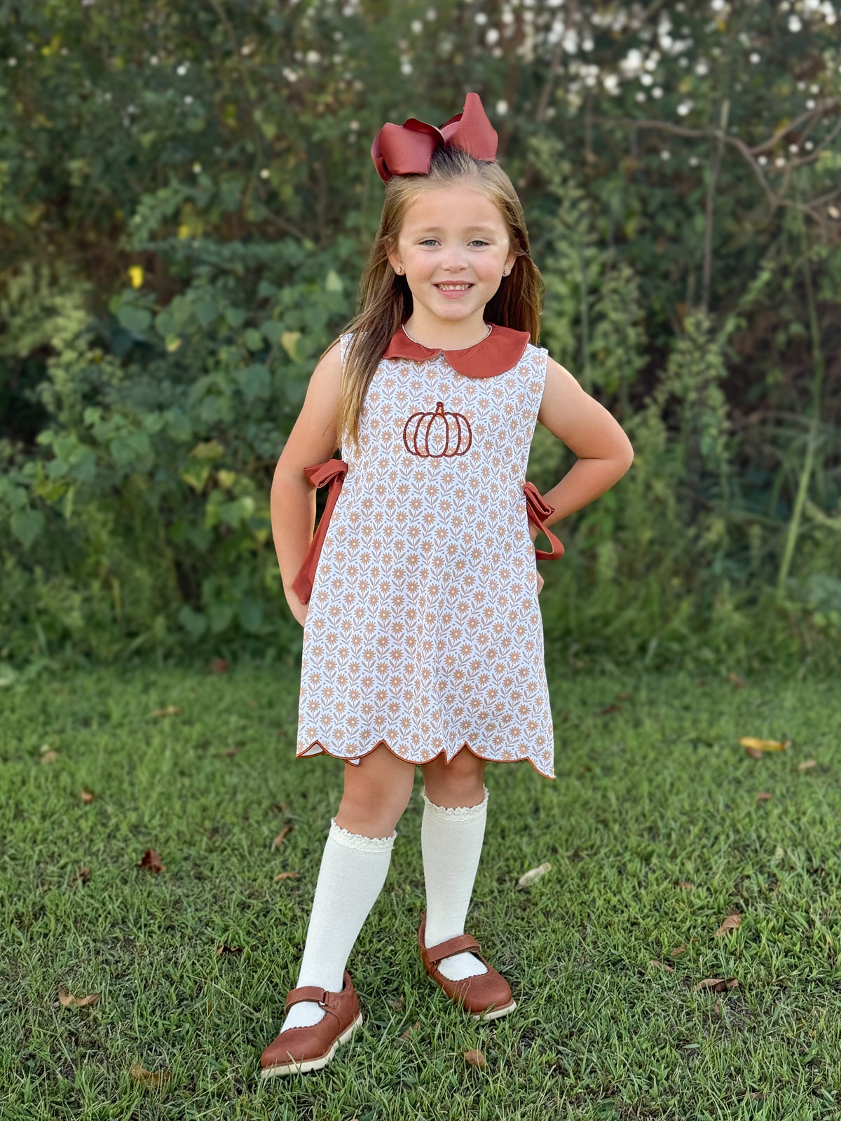 RTS - PUMPKINS & HALLOWEEN - Chainstitch Pumpkin Girl Dress- NO MONOGRAM
