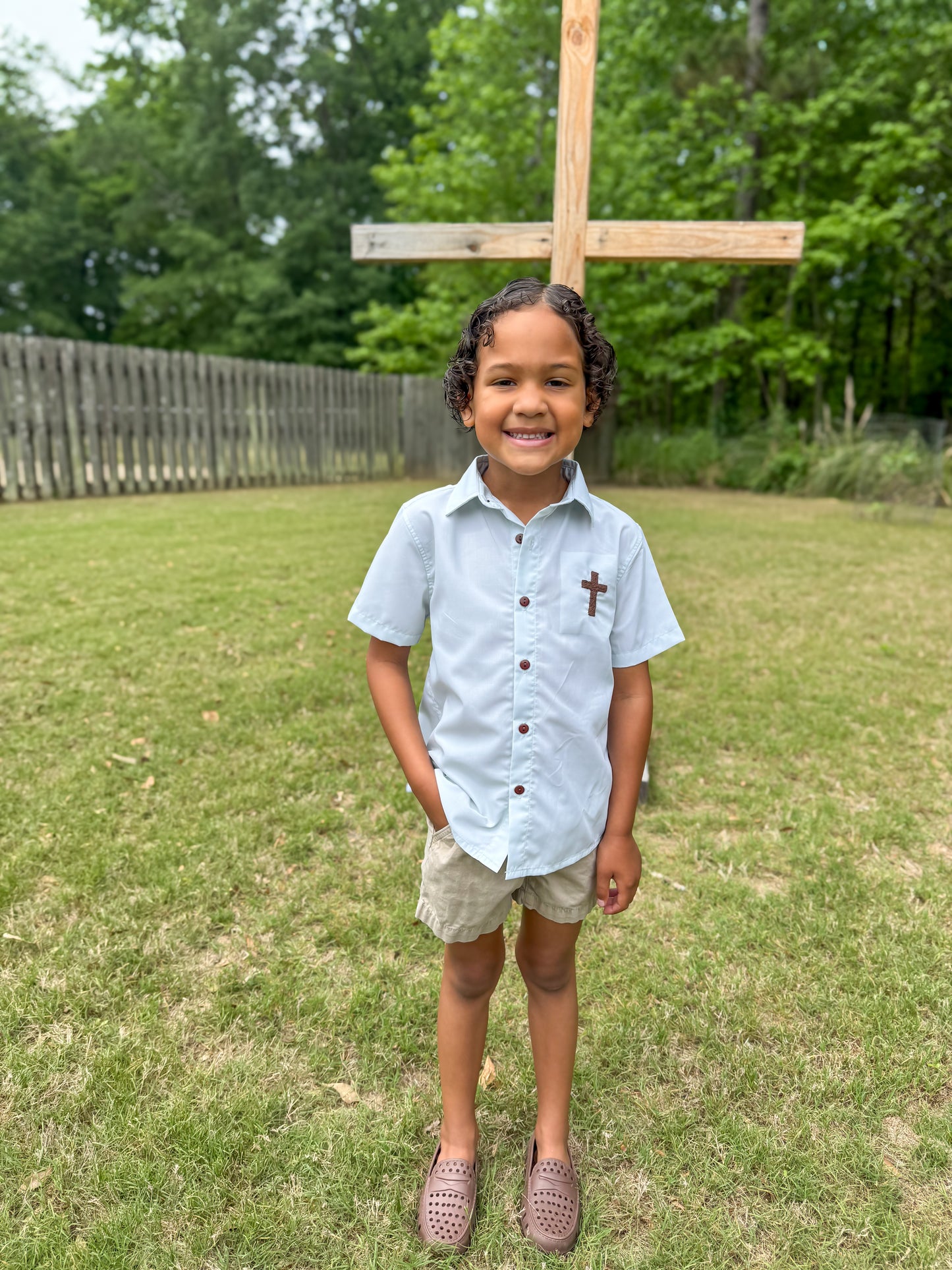 EXTRAS PRESALE - Embroidered Cross Boy Button Down