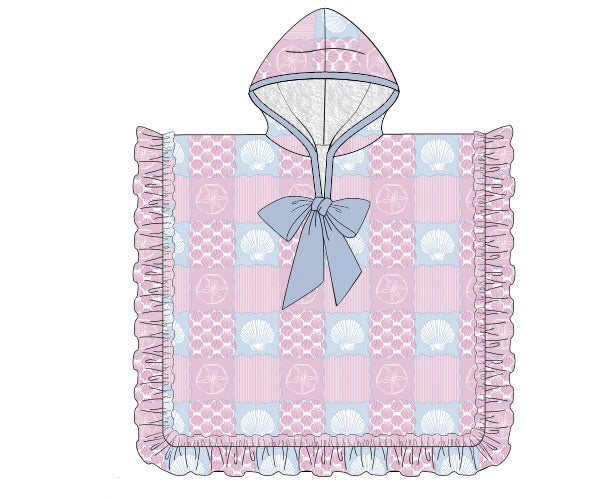 PREORDER 60: SPRING PT 1 - Seaside Shell Patchwork Girl Hooded Towel