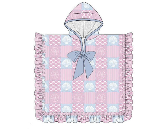 PREORDER 60: SPRING PT 1 - Seaside Shell Patchwork Girl Hooded Towel