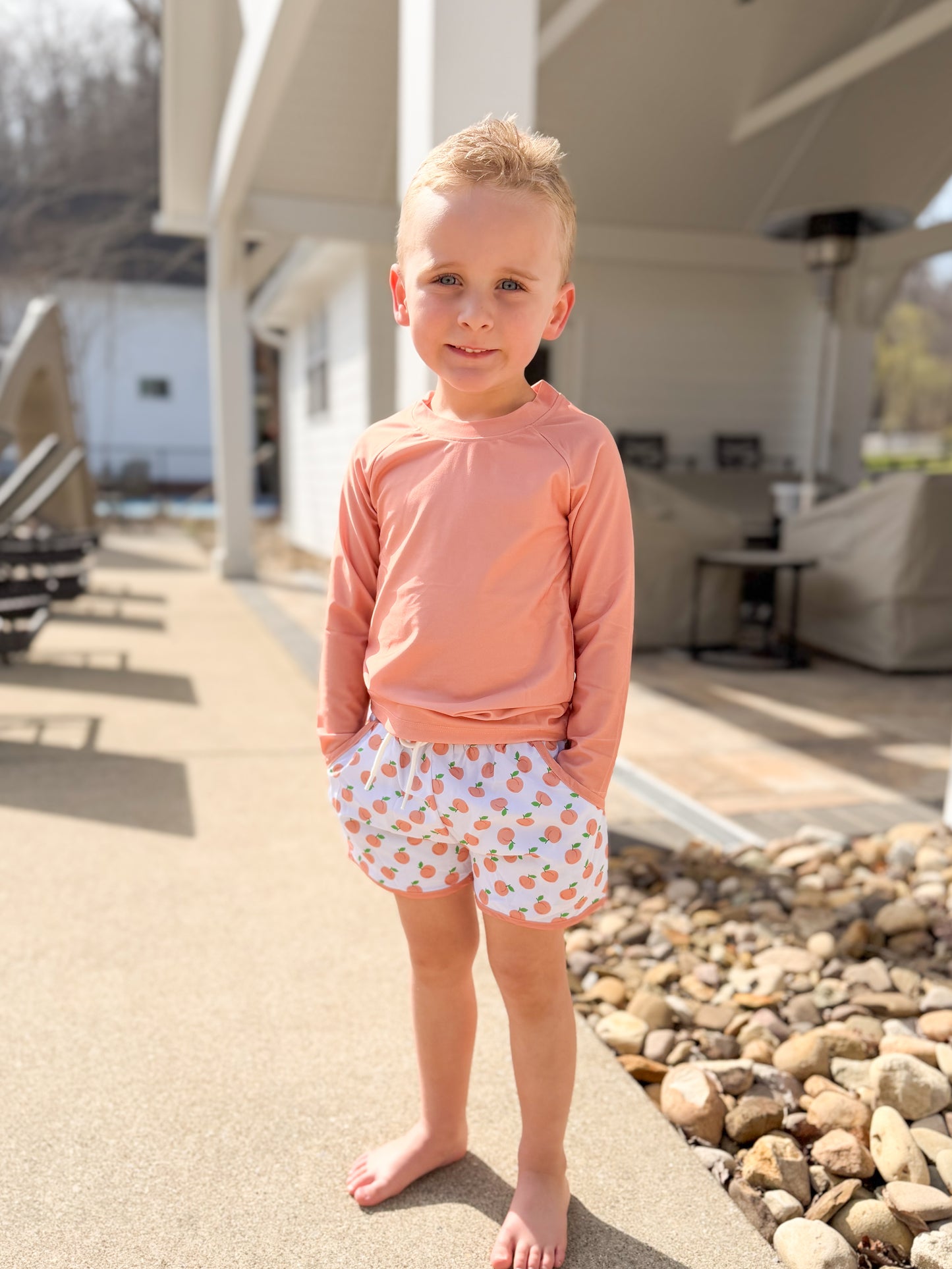 RTS - Citrus Springtime Swim Boy Rashguard Top & Trunk Set - NO MONOGRAM
