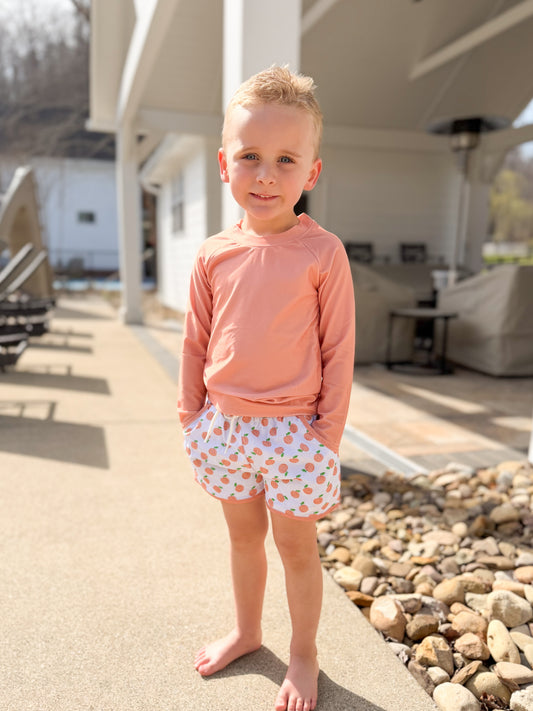RTS - Citrus Springtime Swim Boy Rashguard Top & Trunk Set - NO MONOGRAM