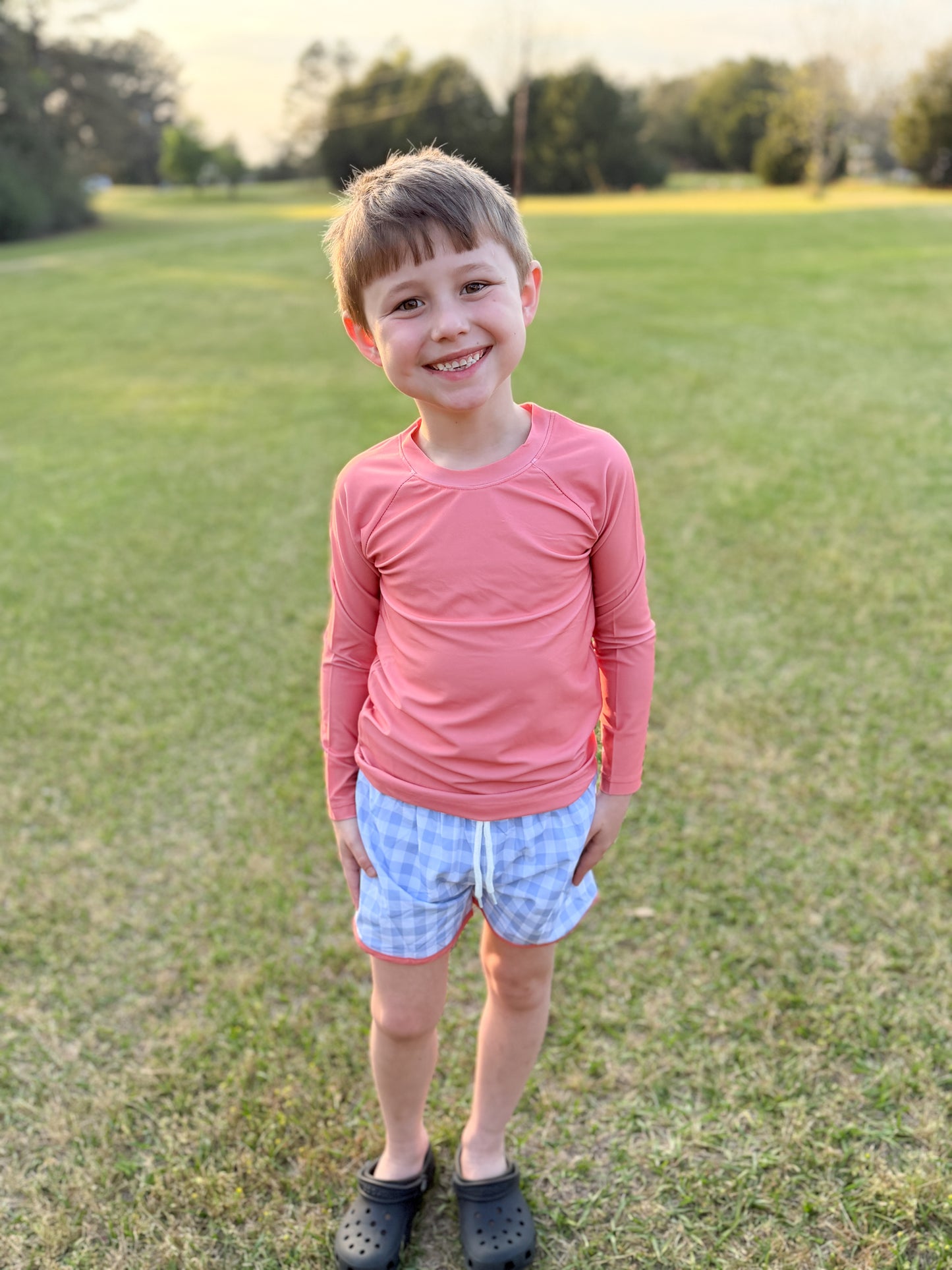 RTS - Elli’s Berry Patchwork Boy Rashguard Top & Trunk Set