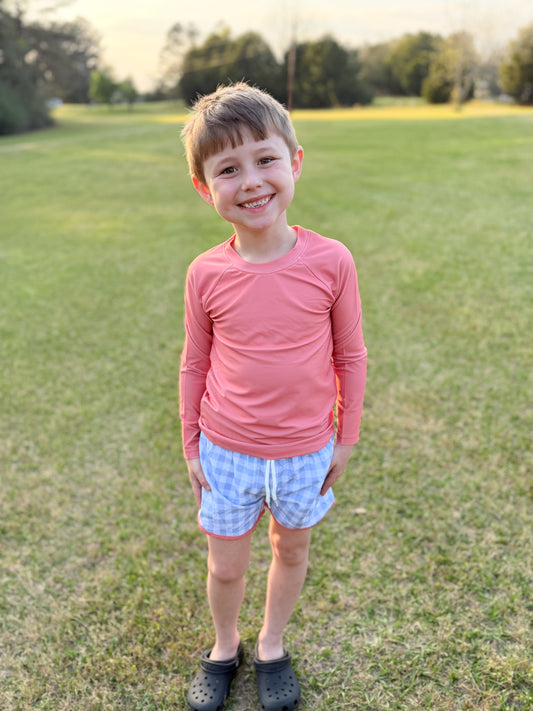 RTS - Elli’s Berry Patchwork Boy Rashguard Top & Trunk Set
