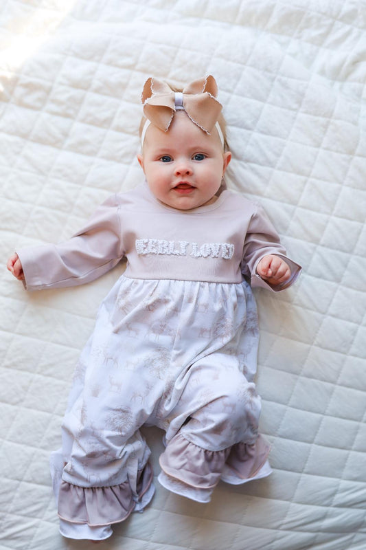 RTS - Deer Toile Girl Romper - NO PERSONALIZATION