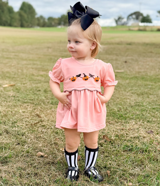 RTS - French Knot Jack-O’-Lantern Girl Diaper Set