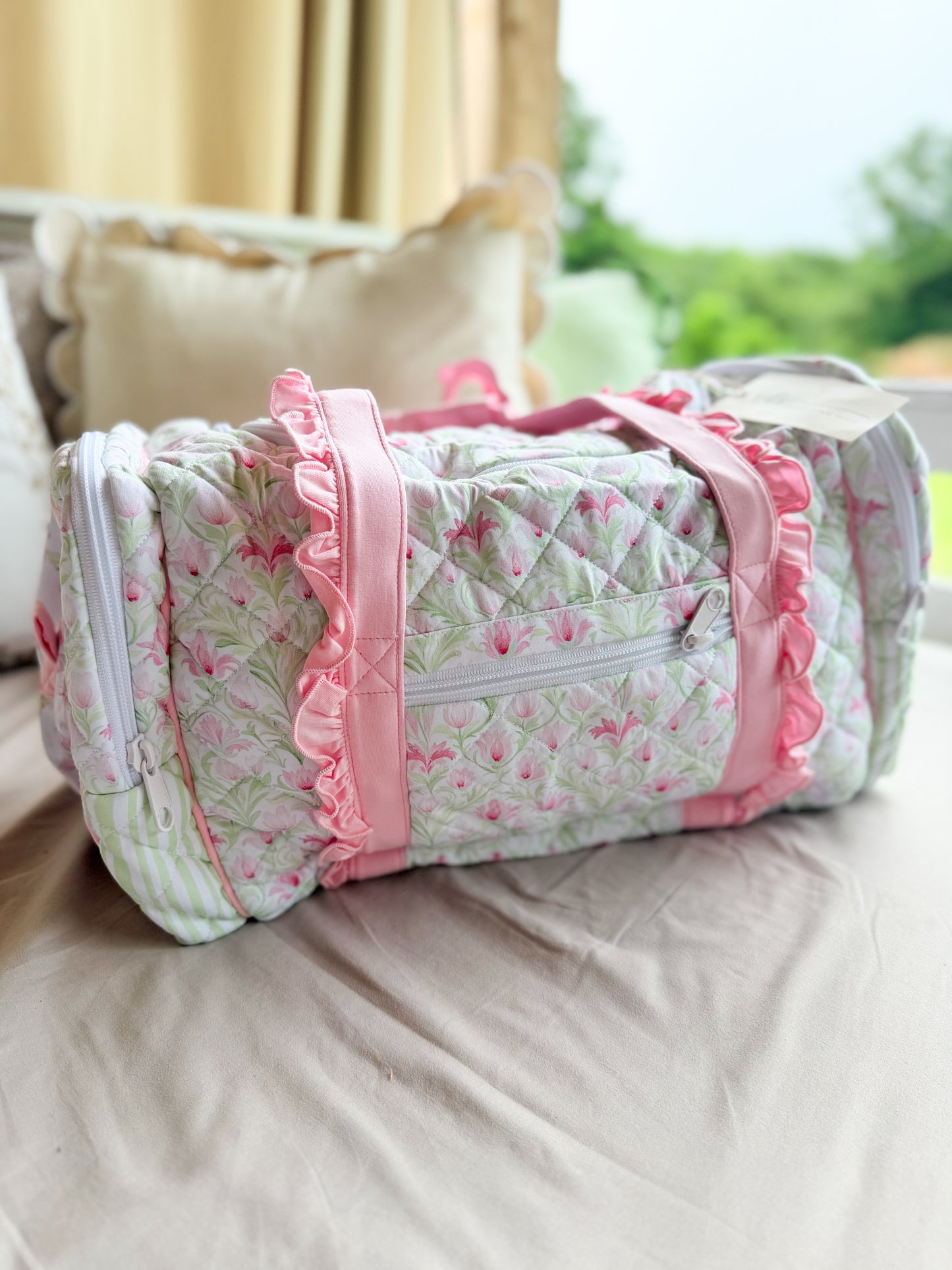 RTS - SUMMER PT 2 - Lime & Pink Floral Duffel Bag - NO MONOGRAM