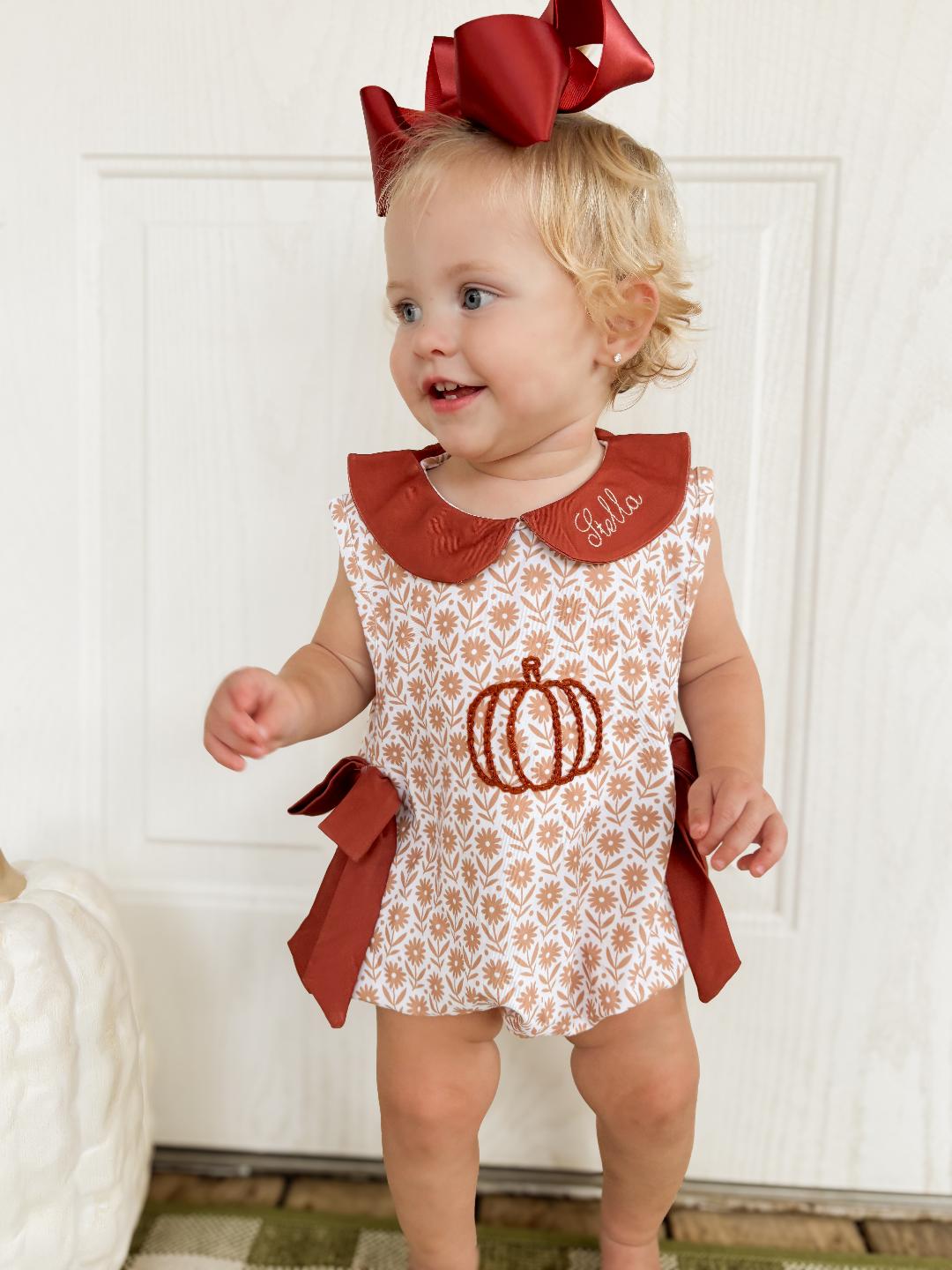 RTS - PUMPKINS & HALLOWEEN - Chainstitch Pumpkin Girl Bubble - NO MONOGRAM