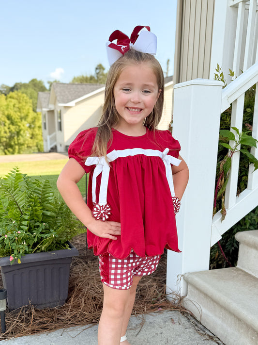RTS - Game Day Basics Girl Shortie Set - Crimson & White