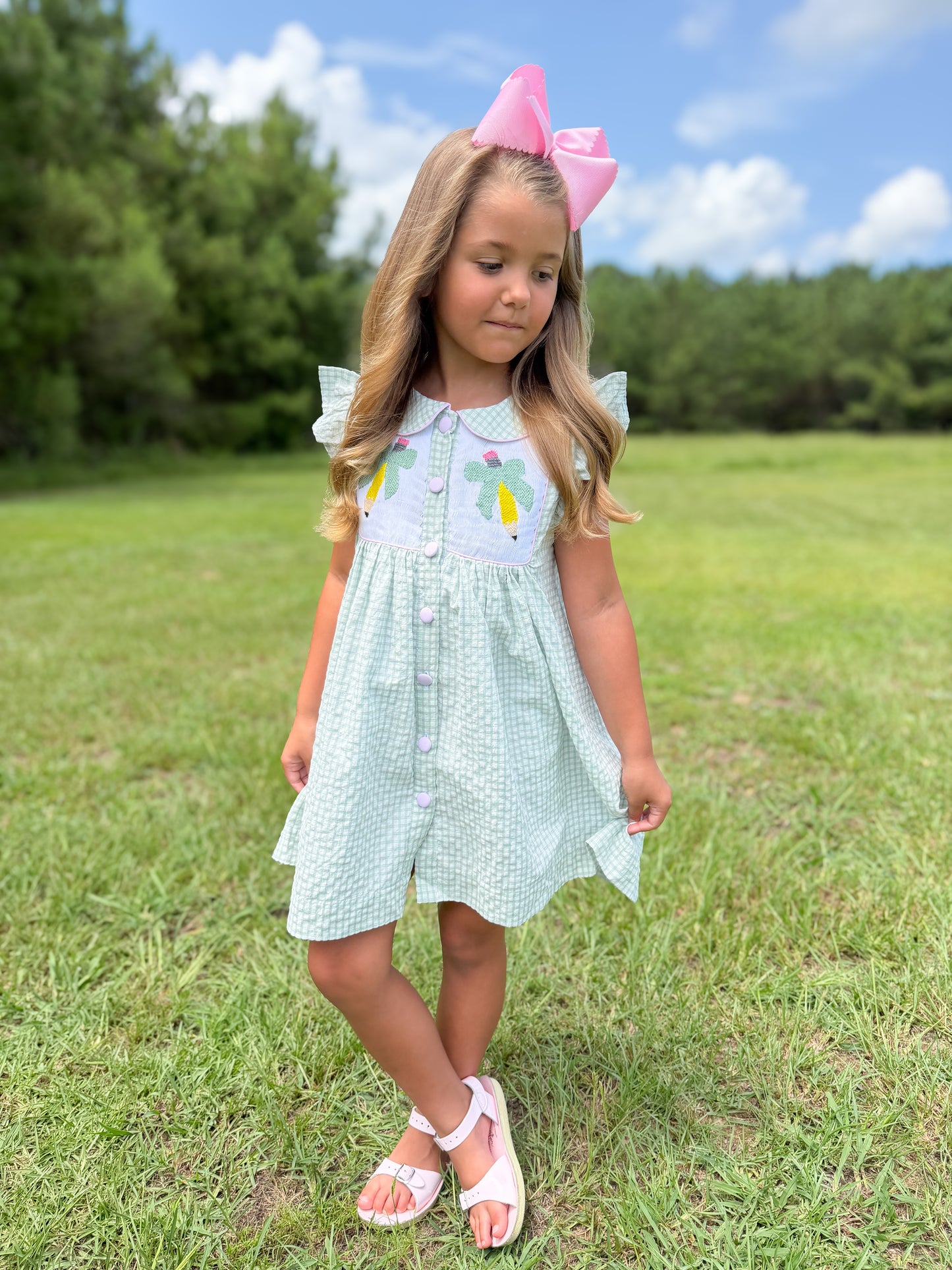 RTS - SUMMER PT 2 - BTS Girl Only - Smocked Sage Pencils Girl Dress