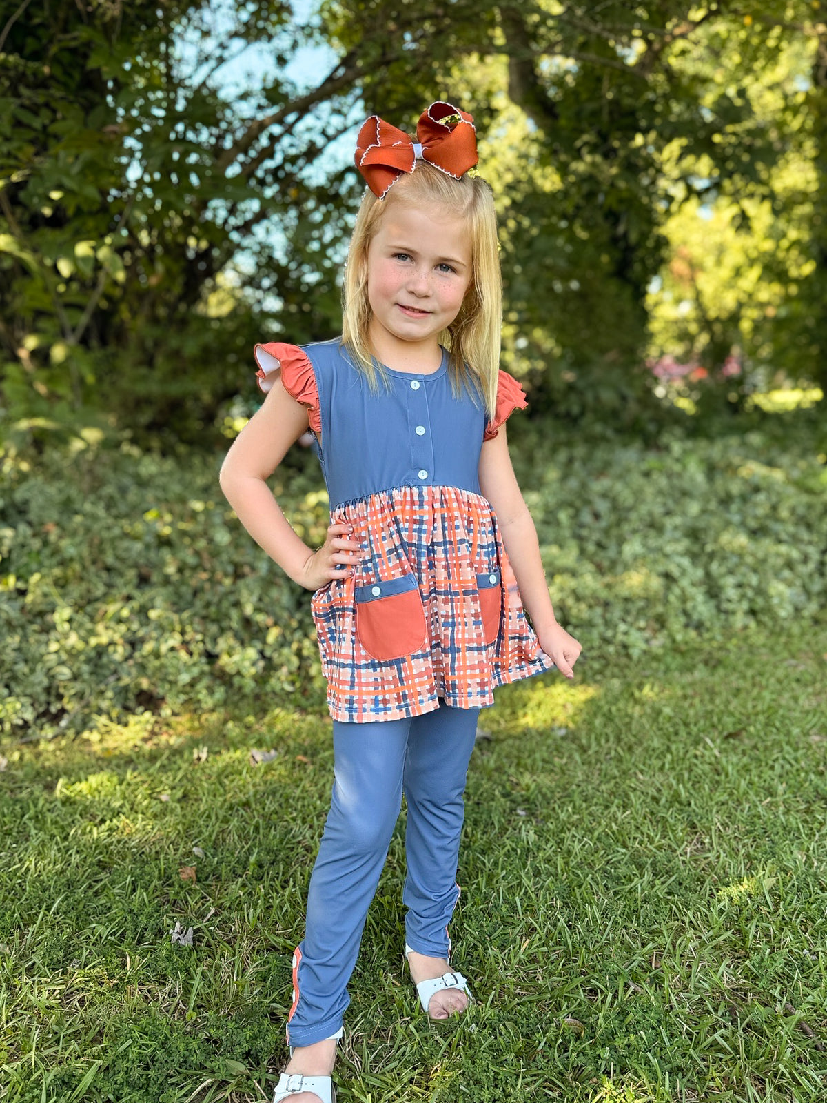 RTS - AUTUMN BASICS - Autumn Basics Girls Only - Navy & Rust Plaid Girl Pant Set