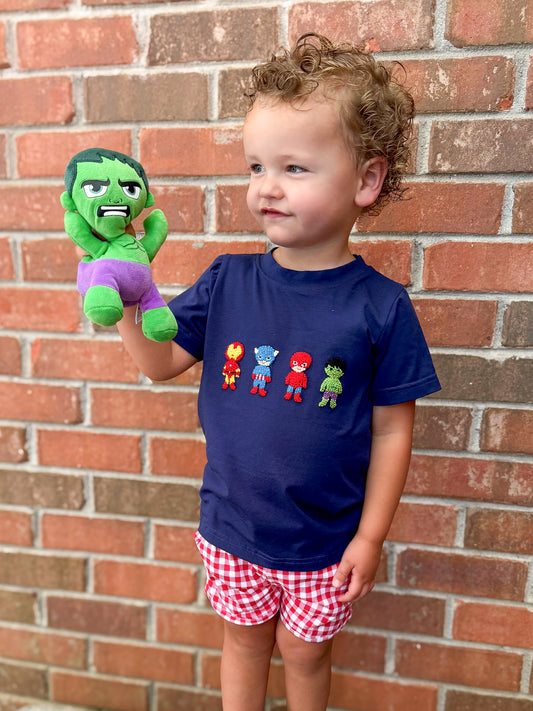 RTS - SUMMER PT 2 - Summer 2 Boys Only - French Knot Superheroes Boy Shortie Set