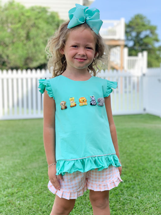 RTS - SUMMER 1 - French Knot Zoo Animals Girl Short Set