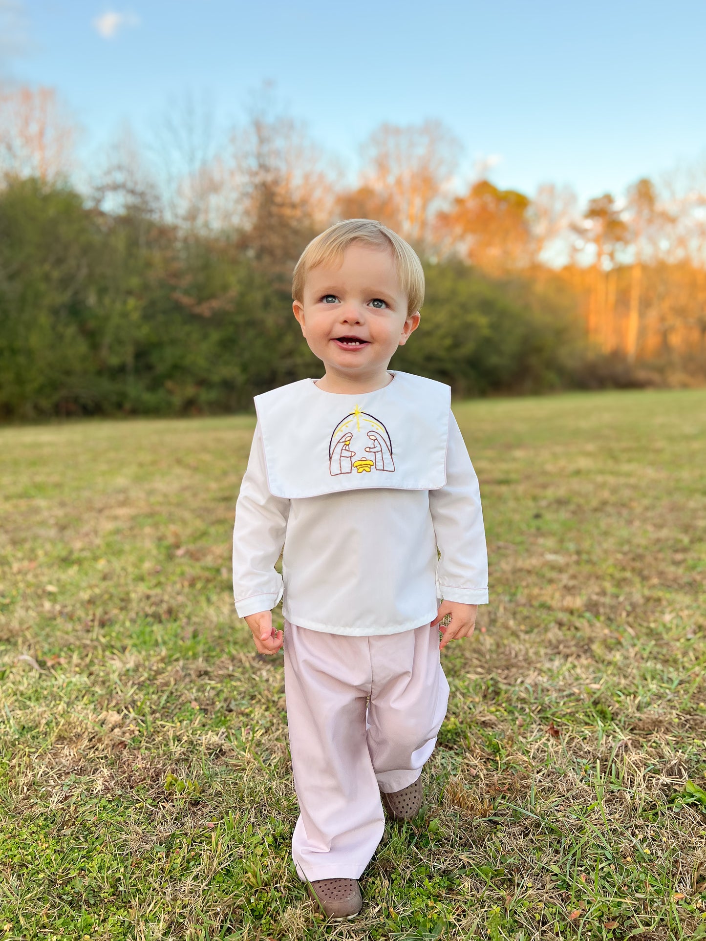 RTS - Embroidered Cream Nativity Boy Pant Set