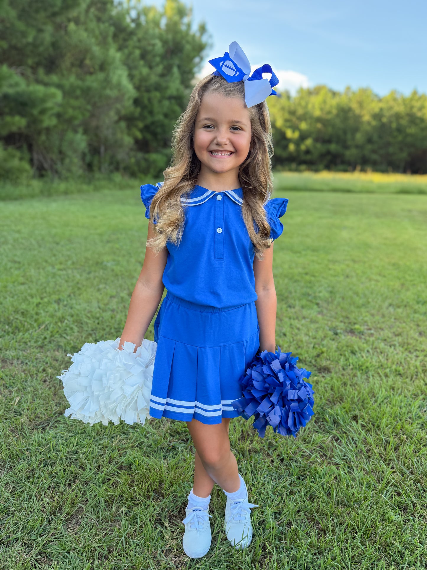 RTS - COLLEGIATE - Girls Spirit Wear Skort Set - Blue/White “NO MONO”