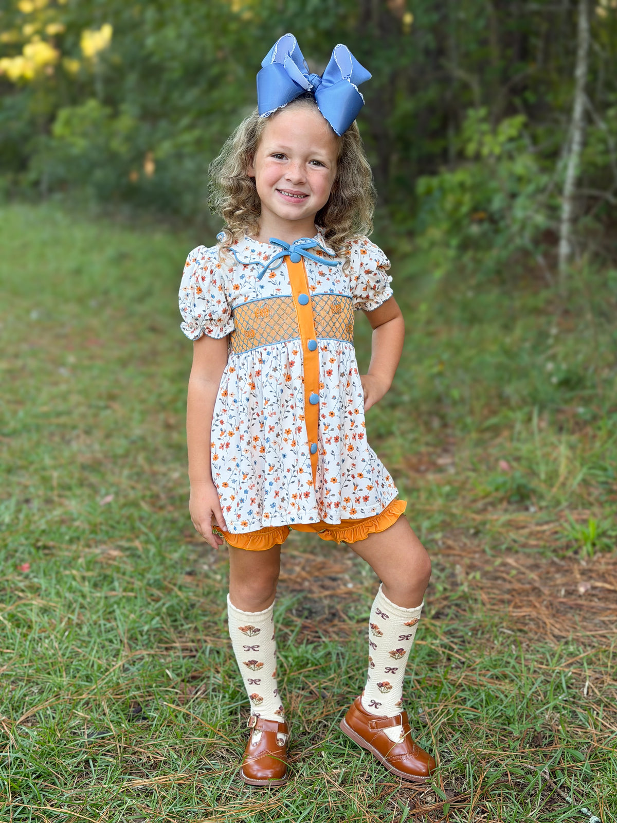 RTS - HALLOWEEN & TURKEYS - GIRLS ONLY - Geo Smocked Pumpkins Girl Diaper Set