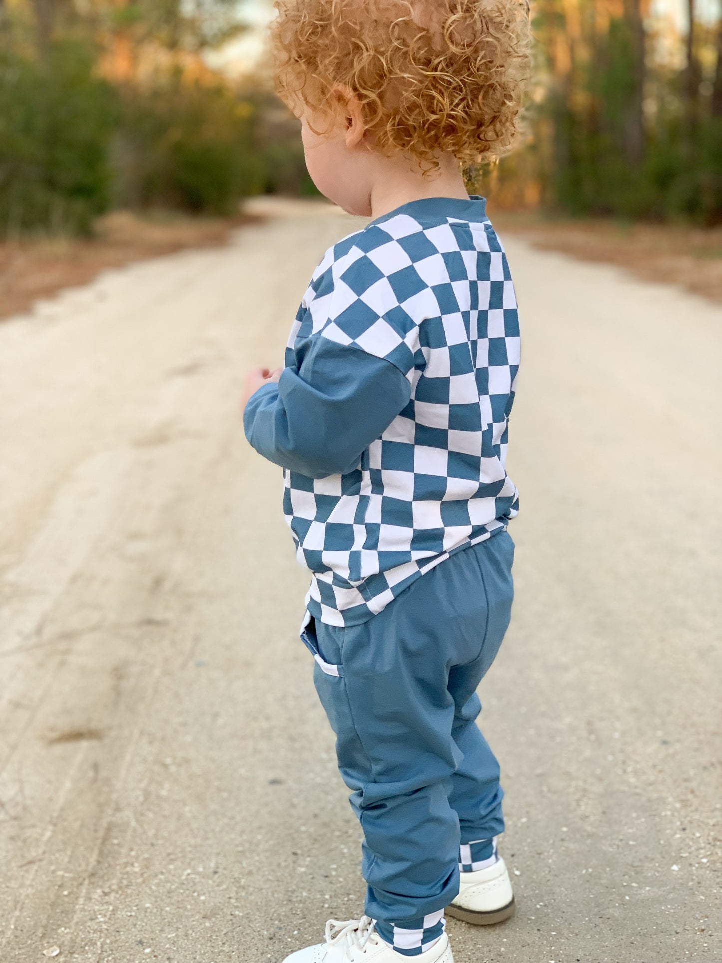 PREORDER 58: WINTER RERUNS - Winter Checkered Basics Boy Jogger Set - Stone Blue