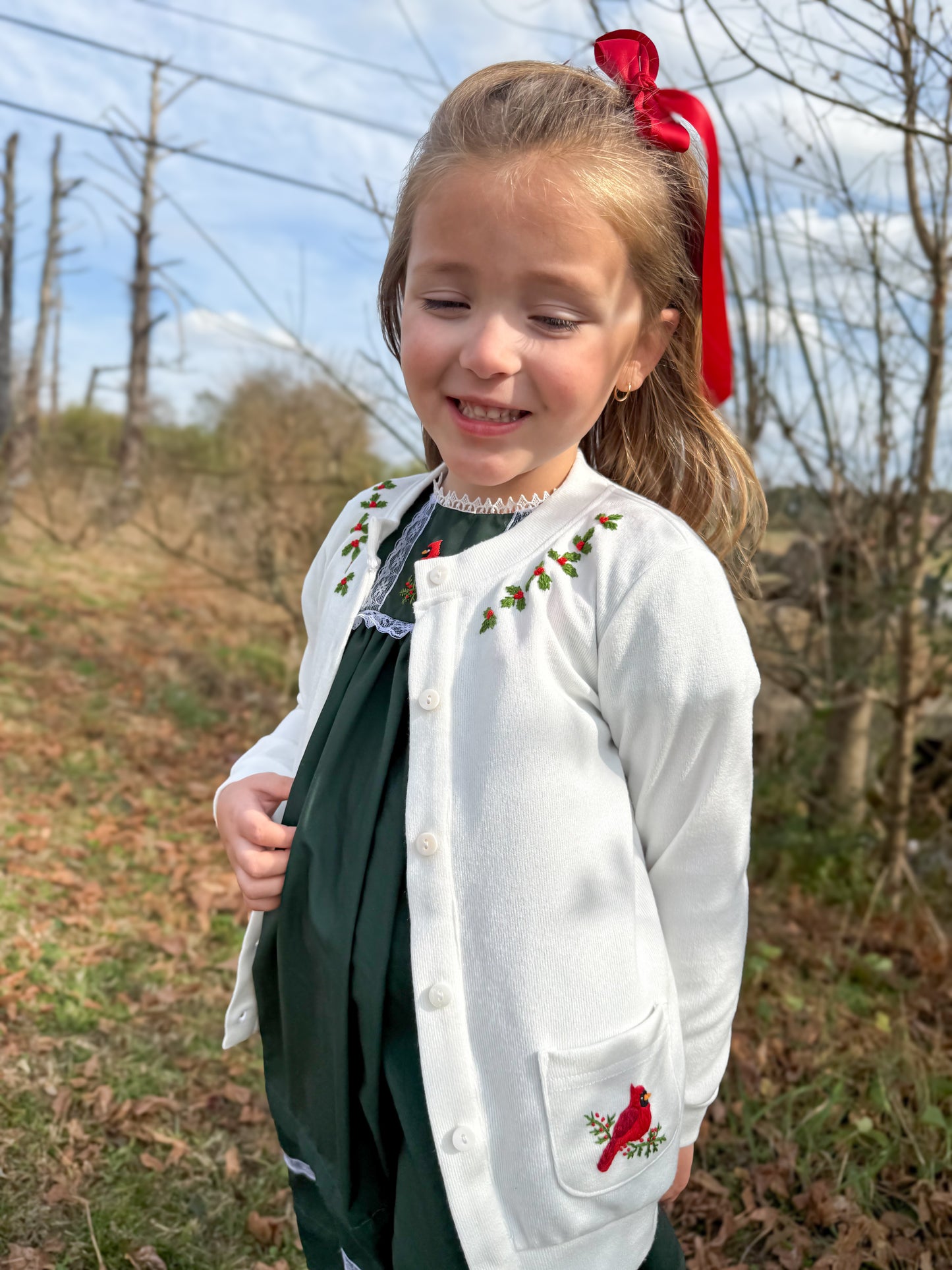 RTS - Christmas Cardinal Heirlooms Girl Cardigan